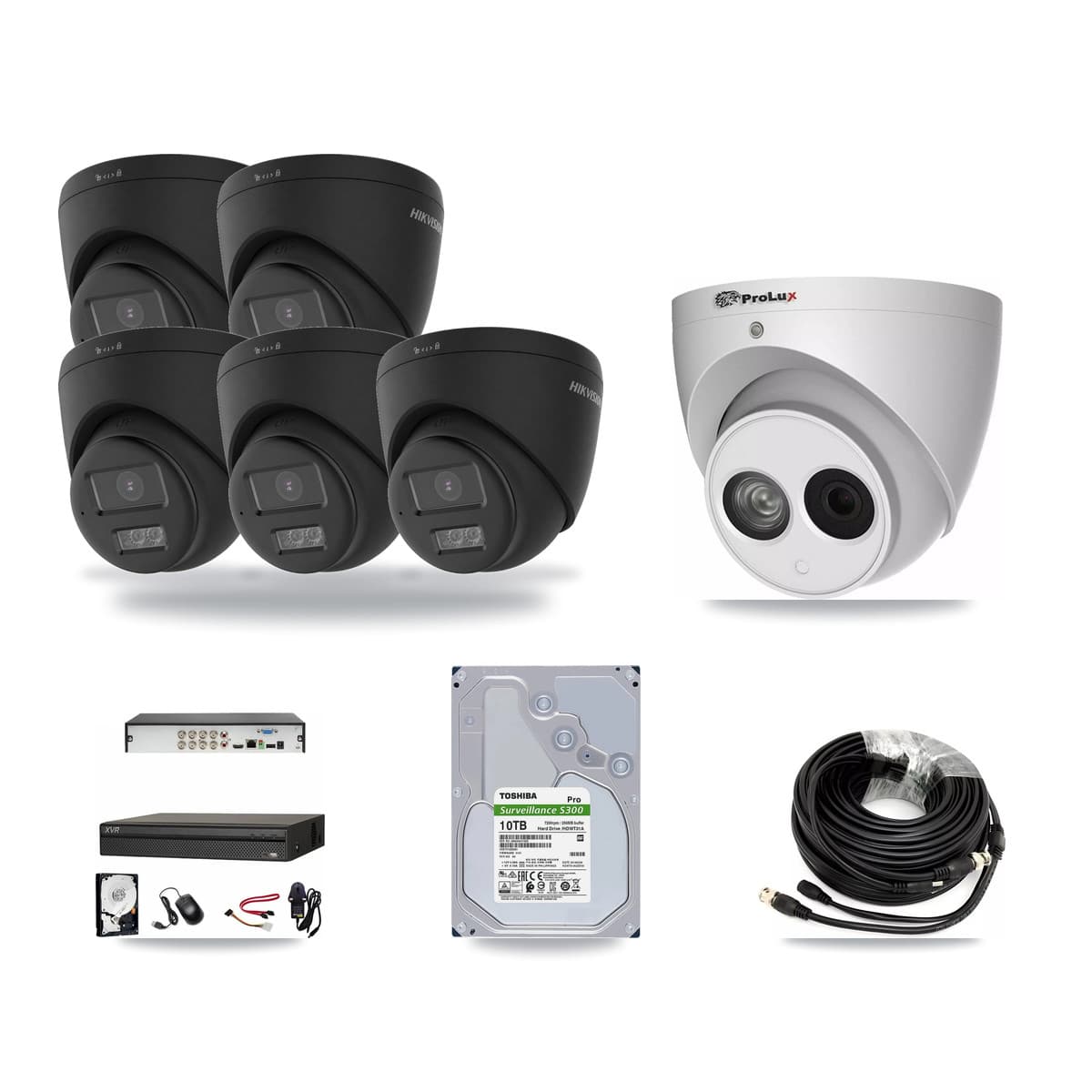 8-Channel 4MP – 4K CCTV Kit — 5 Black 4K + 1 4MP Turret Cameras + 10TB Recording (XVR-3108AD Recorder) - Image 1