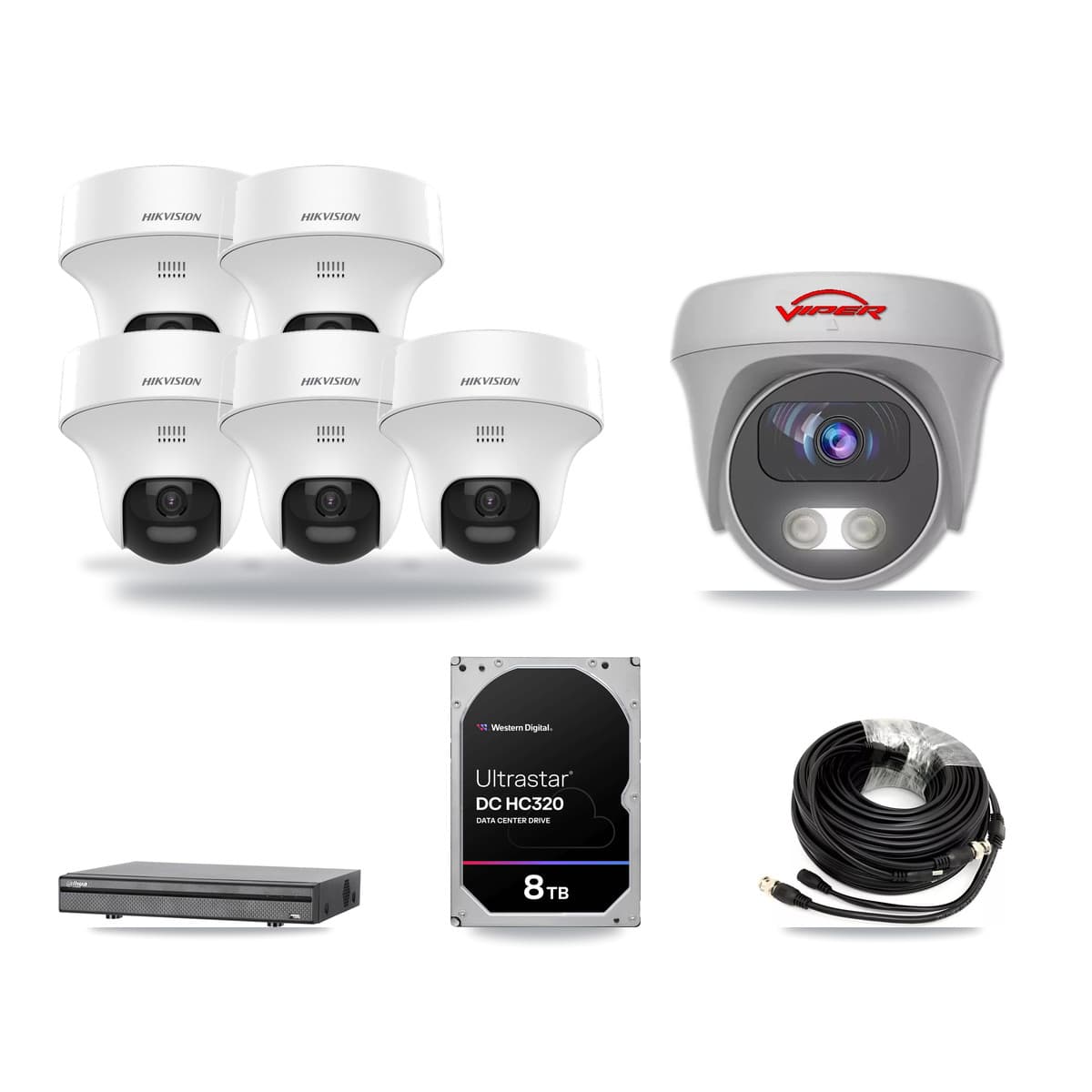 8-Channel 5MP CCTV Kit — 5 DS-2CE70K0T Turret + 1 White VIPER-5MP-3K Cameras + 8TB Recording (DH-XVR5108H Recorder) - Image 1