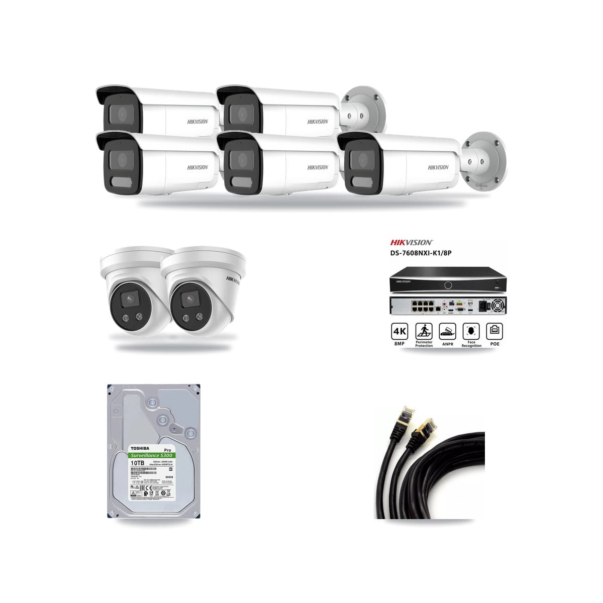Hikvision 8-Channel 4MP – 5MP CCTV Kit — 5 4MP Bullet + 2 5MP Turret Cameras + 10TB Recording - Image 1