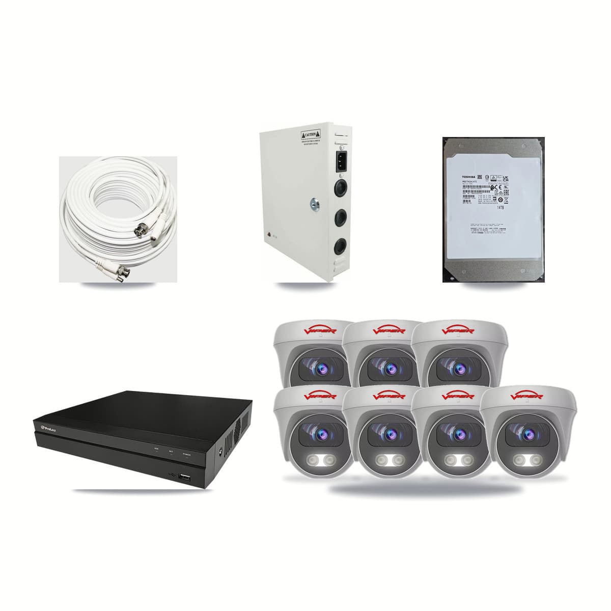 Prolux 8-channel CCTV kit: 7 cameras (7× 5MP Camera), 14TB hard drive