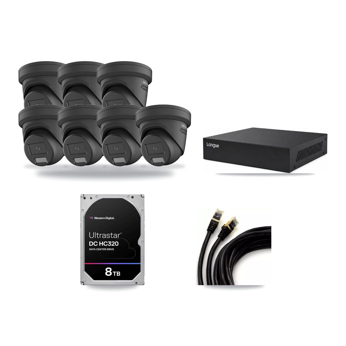 Hikvision & Longse 8-Channel 4MP CCTV Kit — 7 Black Turret Cameras + 8TB Recording - Image 1