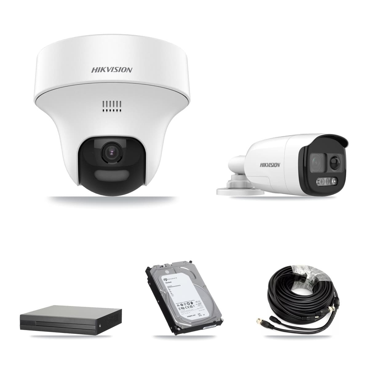 Hikvision 4-Channel 5MP CCTV Kit — 1 DS-2CE12KF3T Bullet + 3 DS-2CE70K0T Turret Cameras + 6TB Recording (XVR-3104HS Recorder)