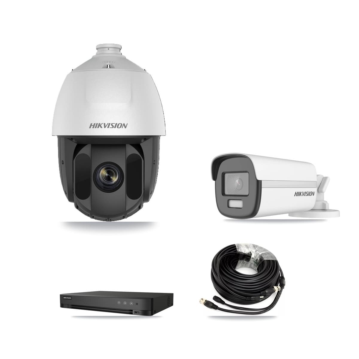 Hikvision 4-Channel 2MP – 4K CCTV Kit — 1 DS-2AE5225TI 2MP PTZ + 1 DS-2CE12UF3T 4K Bullet Cameras + 3TB Recording (DS-7204HUHI Recorder) - Image 1