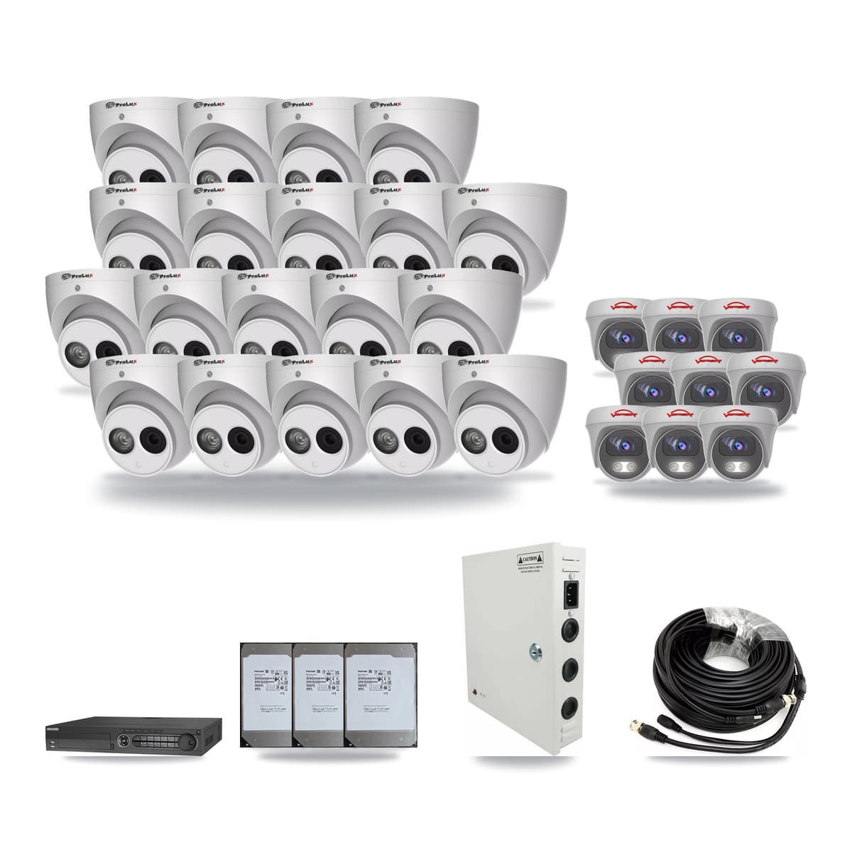 32-Channel 4MP – 5MP CCTV Kit — 19 4MP Turret + 9 5MP Cameras + 3× 14TB Recording - Image 1