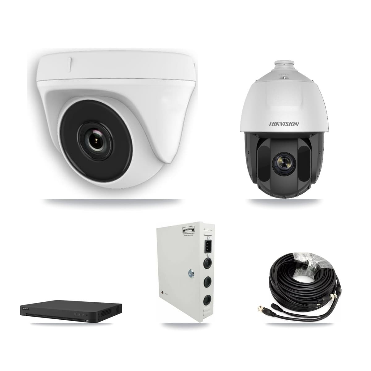Hikvision 32-Channel 2MP CCTV Kit — 1 DS-2AE5225TI PTZ + 23 White HDT-2MP-N20W Dome Cameras + 2× 8TB Recording