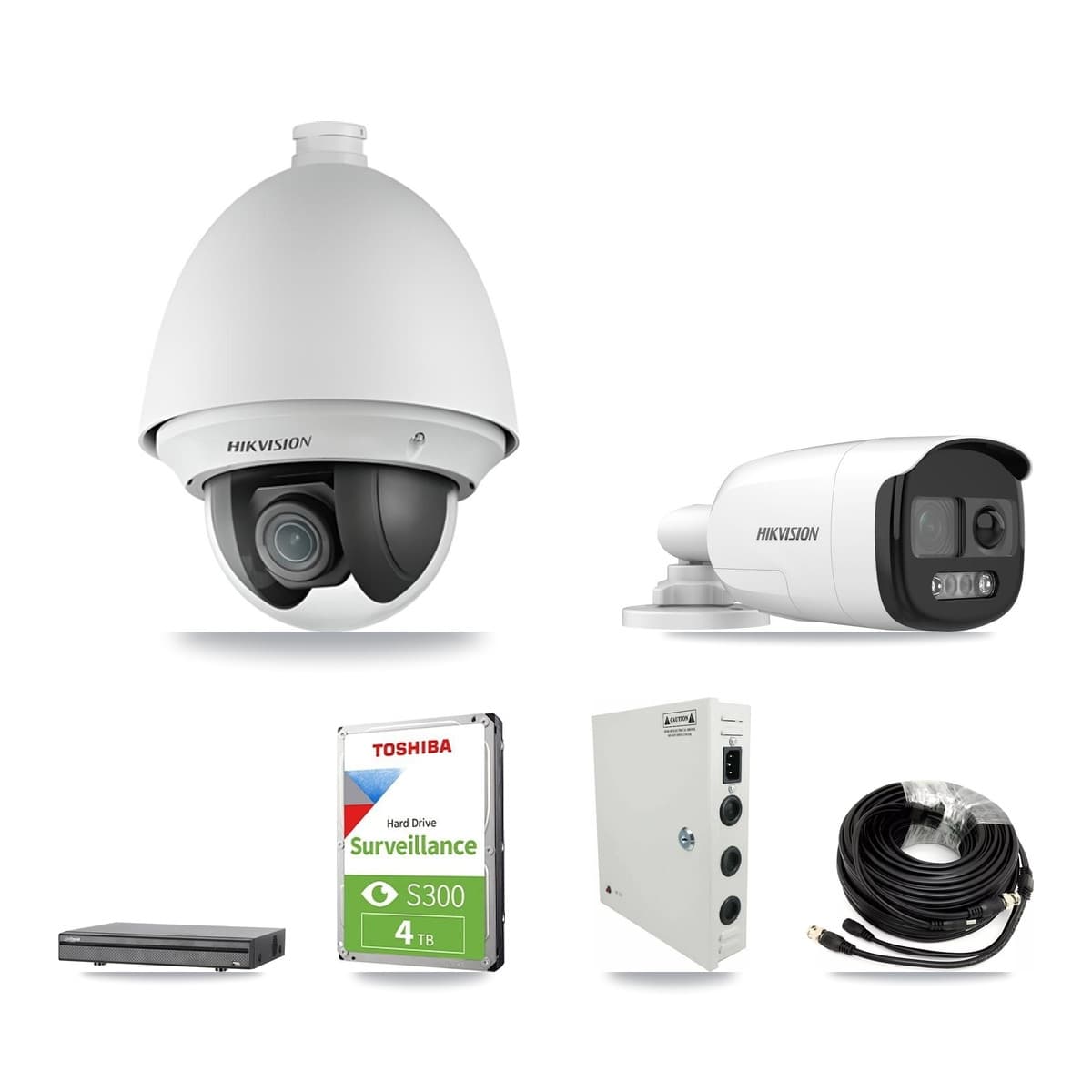 Hikvision & Dahua 8-Channel 2MP – 5MP CCTV Kit — 4 DS-2AE4225T 2MP PTZ + 1 DS-2CE12KF3T 5MP Bullet Cameras + 4TB Recording