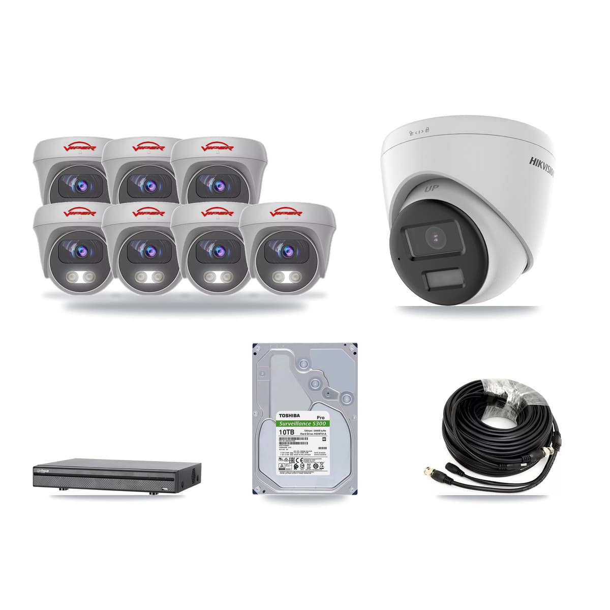 8-Channel 5MP – 4K CCTV Kit — 1 4K Turret + 7 White 5MP Cameras + 10TB Recording (DH-XVR5108H Recorder) - Image 1