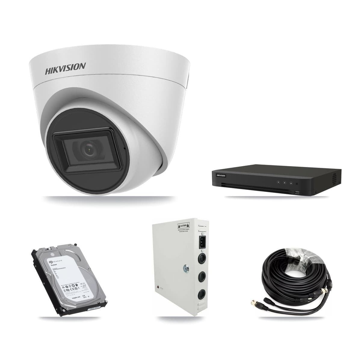 Hikvision 16-Channel 5MP CCTV Kit — 12 White Turret Cameras + 6TB Recording (IDS-7216HQHI Recorder)