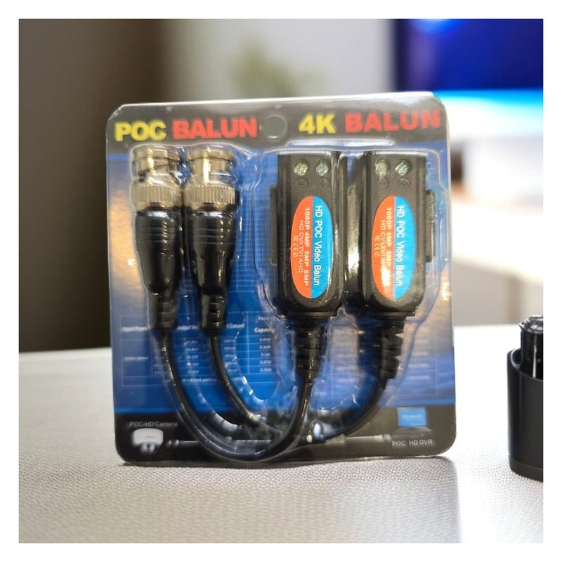 8MP 4K Passive PoC CCTV Video Balun BNC Screw Terminal