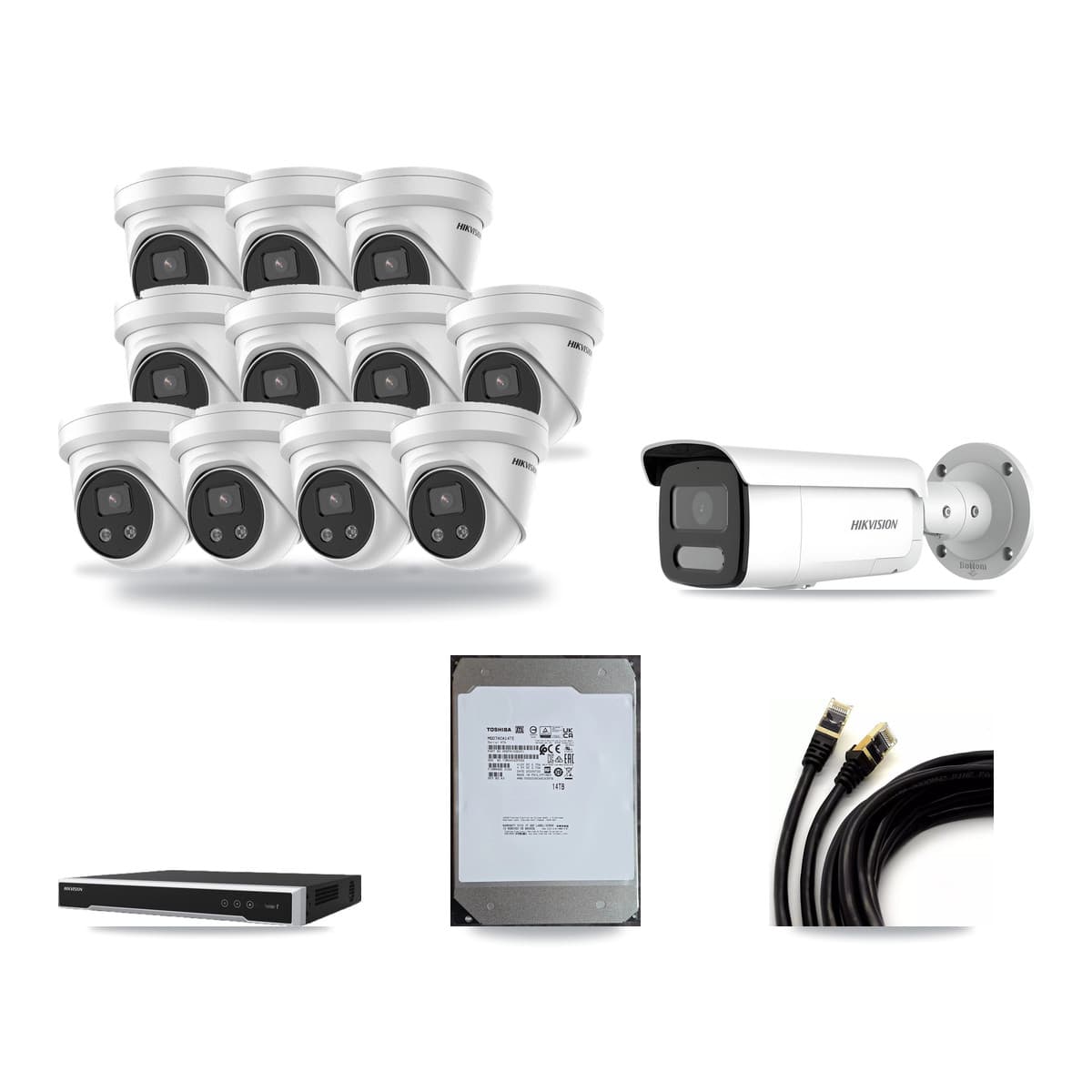 Hikvision 16-Channel 4MP – 5MP CCTV Kit — 1 4MP Bullet + 11 5MP Turret Cameras + 14TB Recording (DS-7616NI-M2 Recorder) - Image 1