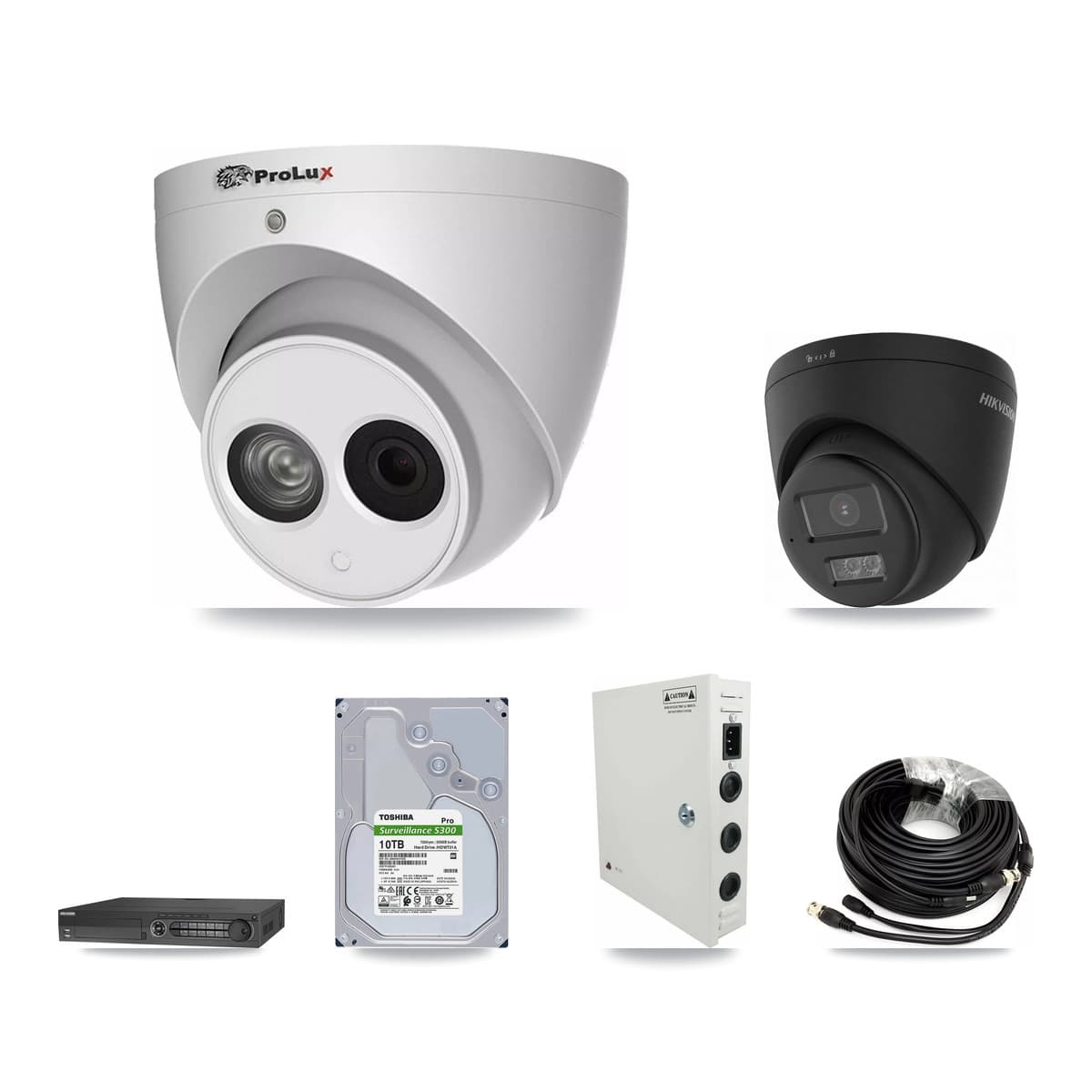Hikvision & Prolux 32-Channel 4MP – 4K CCTV Kit — 1 Black 4K + 31 4MP Turret Cameras + 4× 10TB Recording