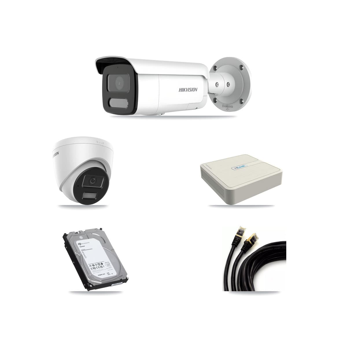 Hikvision & HiLook 8-Channel 4MP CCTV Kit — 2 DS-2CD1343G2 Turret + 5 DS-2CD2T47G2H Bullet Cameras + 6TB Recording
