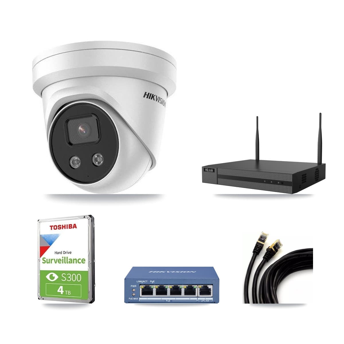 Hikvision & HiLook 4-Channel 5MP CCTV Kit — 2 Turret + 1 Dome Cameras + 4TB Recording