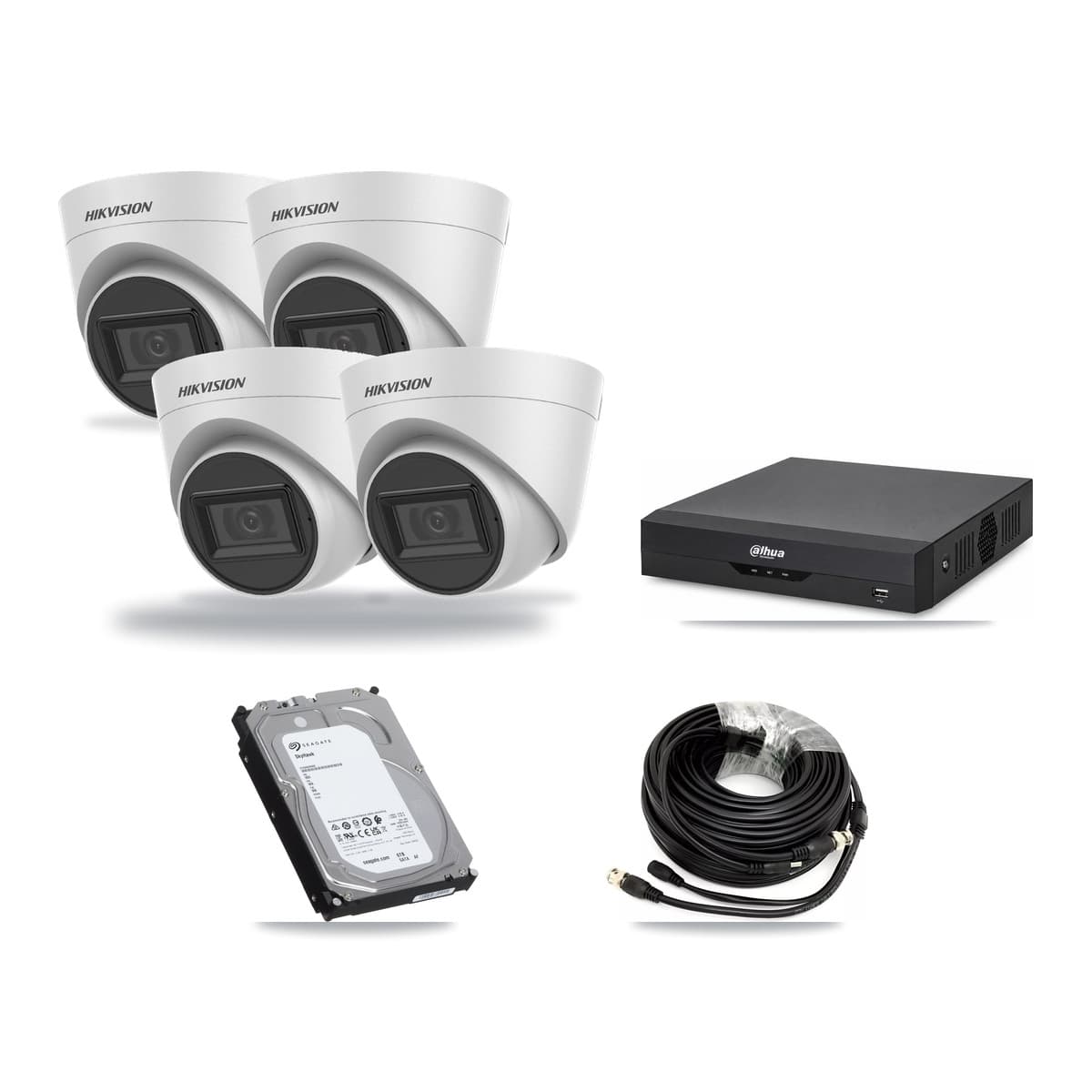 Hikvision & Dahua 4-Channel 5MP CCTV Kit — 4 White Turret Cameras + 6TB Recording - Image 1