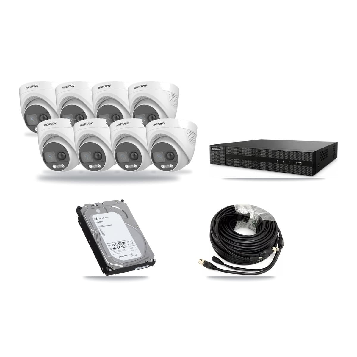 Hikvision 8-Channel 5MP CCTV Kit — 8 DS-2CE72KF3T Turret Cameras + 6TB Recording (DVR-8CH Recorder) - Image 1