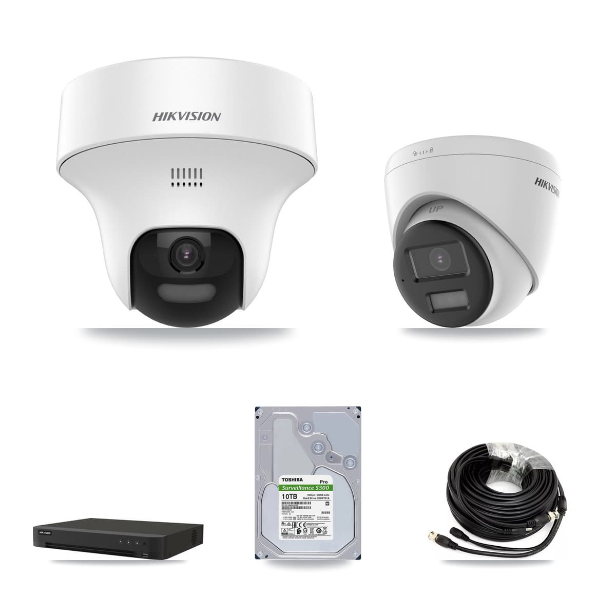 Hikvision 8-Channel 5MP CCTV Kit — 6 DS-2CE70K0T-PTLTS + 2 DS-2CE78K0T-LPTS Turret Cameras + 10TB Recording (IDS-7208HUHI-M1/XT Recorder) - Image 1