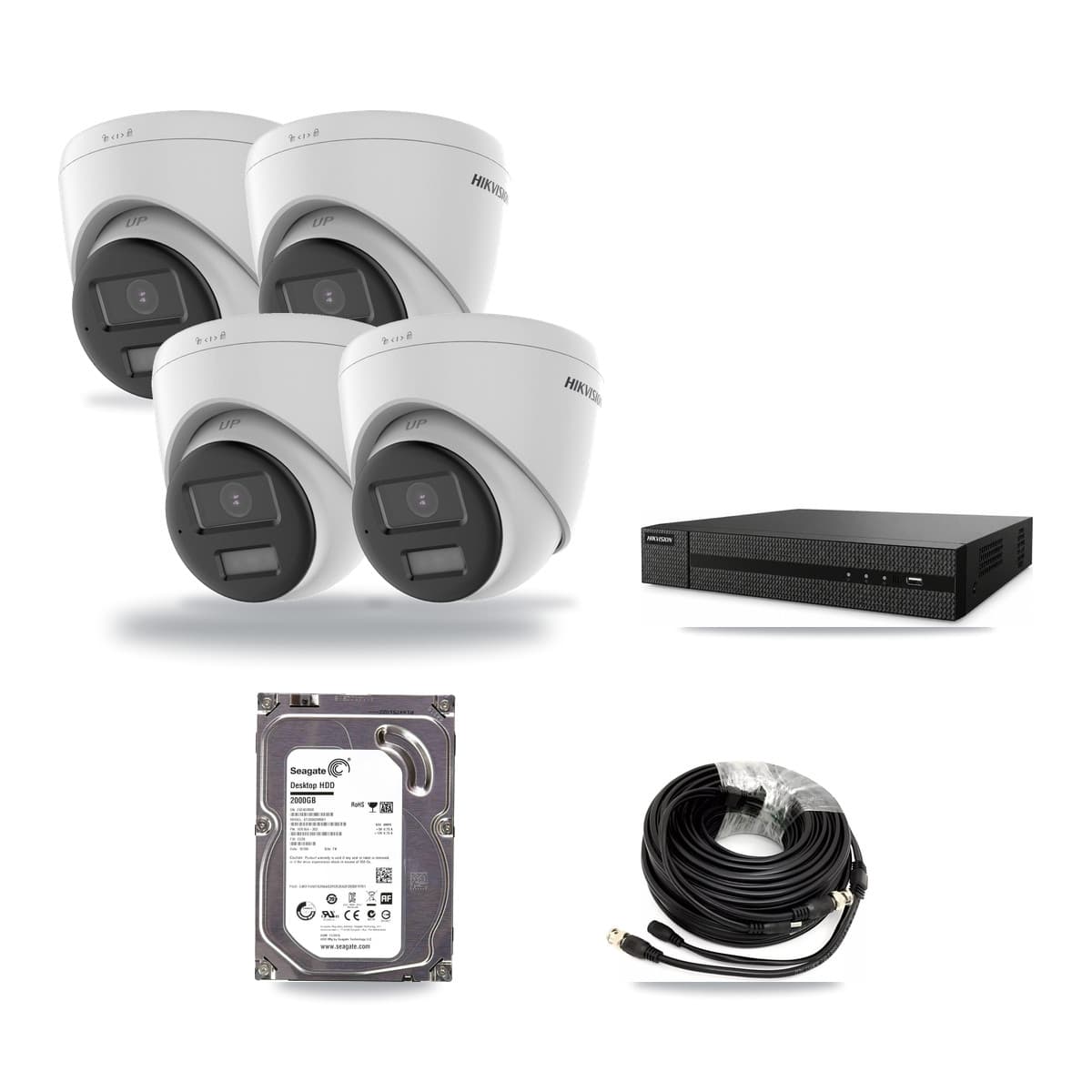 Hikvision 8-Channel 5MP CCTV Kit — 4 DS-2CE78K0T-LPTS Turret Cameras + 2TB Recording (DVR-8CH-HYL8MP Recorder) - Image 1
