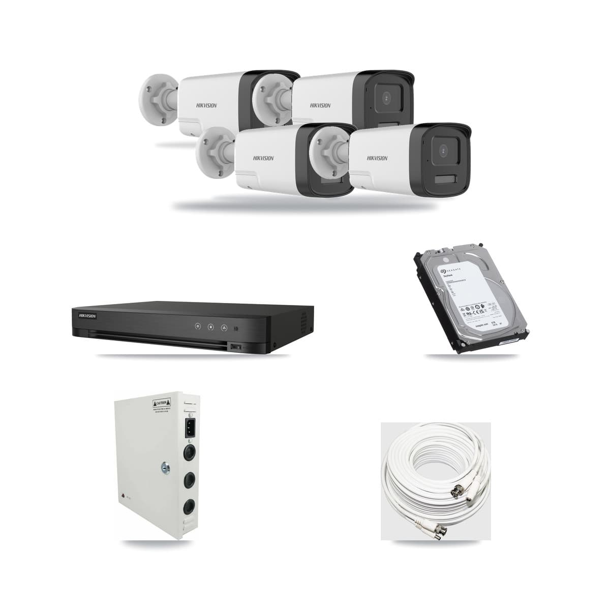 Hikvision 4-Channel 5MP CCTV Kit — 4 DS-2CE17K0T Bullet Cameras + 6TB Recording (IDS-7204HUHI Recorder) - Image 1