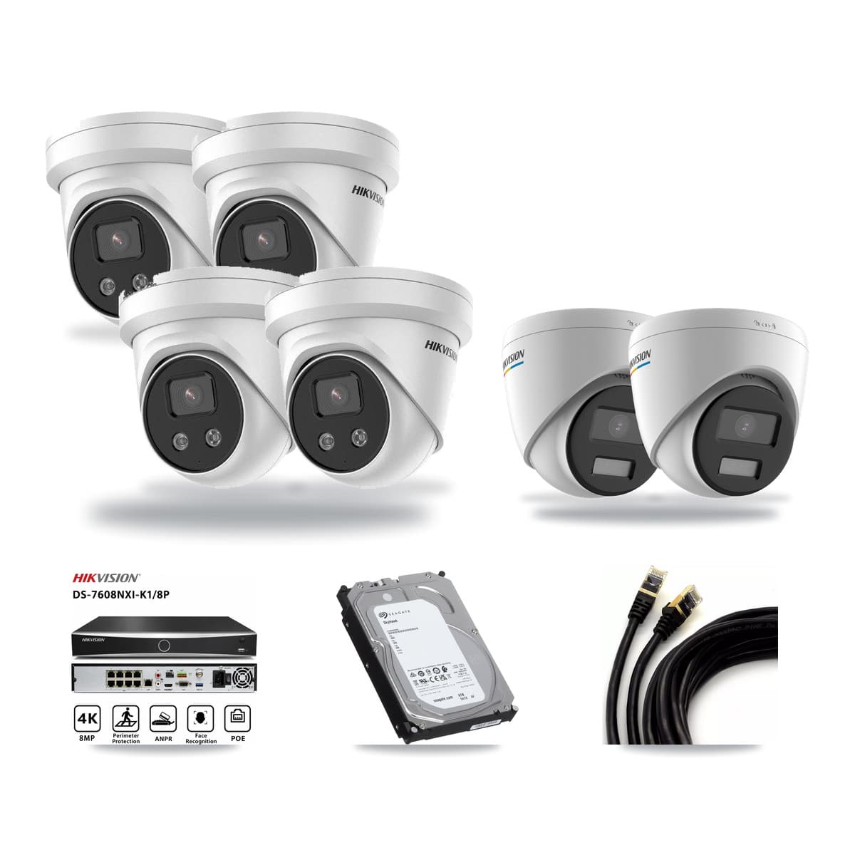 Hikvision 8-Channel 2MP – 5MP CCTV Kit — 2 2MP + 4 5MP Turret Cameras + 6TB Recording (DS-7608NXI Recorder) - Image 1
