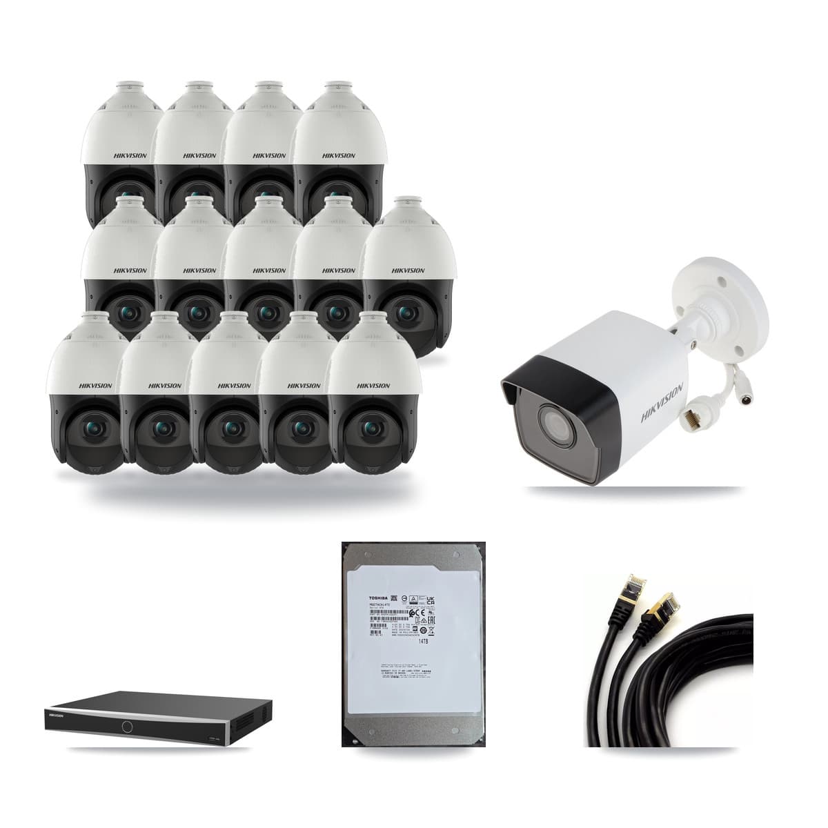 Hikvision 16-Channel 4MP – 5MP CCTV Kit — 1 5MP Bullet + 14 4MP PTZ Cameras + 14TB Recording (DS-7616NXI Recorder) - Image 1