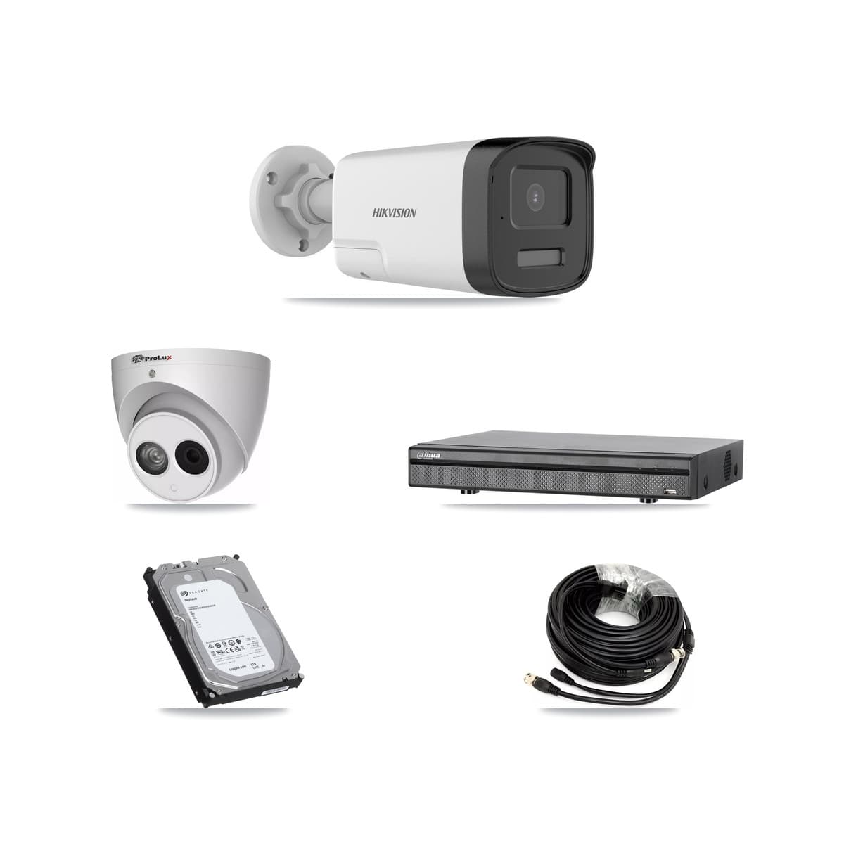 8-Channel 4MP – 5MP CCTV Kit — 4 DS-2CE17K0T 5MP Bullet + 1 PXC-612C4W-A 4MP Turret Cameras + 6TB Recording (DH-XVR5108H Recorder)