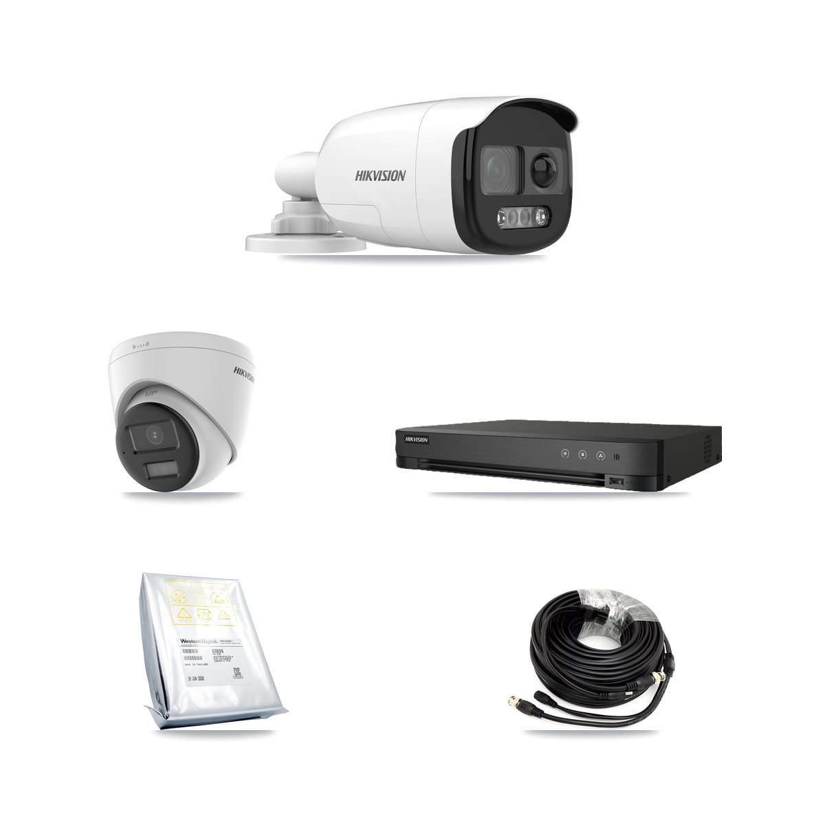Hikvision 8-Channel 5MP CCTV Kit — 5 DS-2CE12KF3T Bullet + 1 DS-2CE78K0T Turret Cameras + 8TB Recording (IDS-7208HQHI Recorder)