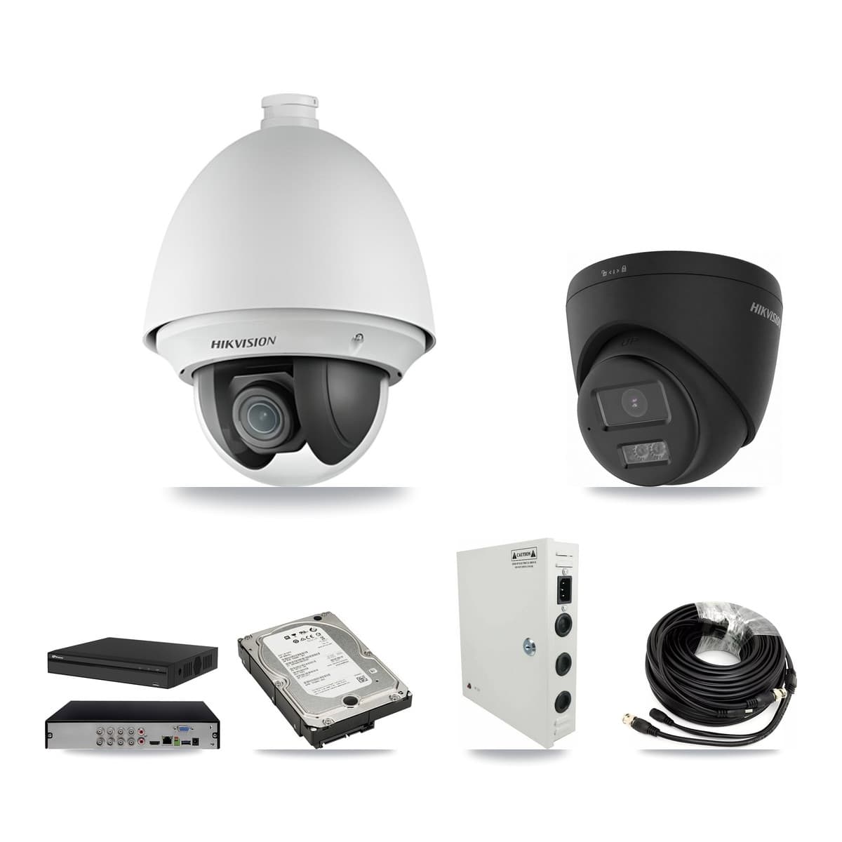 Hikvision & Prolux 8-Channel 2MP – 4K CCTV Kit — 3 2MP PTZ + 1 Black 4K Turret Cameras + 5TB Recording