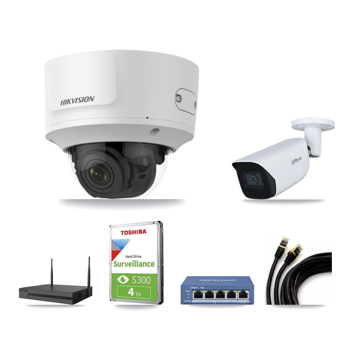 4-Channel 2MP – 5MP CCTV Kit — 2 2MP Dome + 2 5MP Bullet Cameras + 4TB Recording (NVR-104MH-D Recorder) - Image 1
