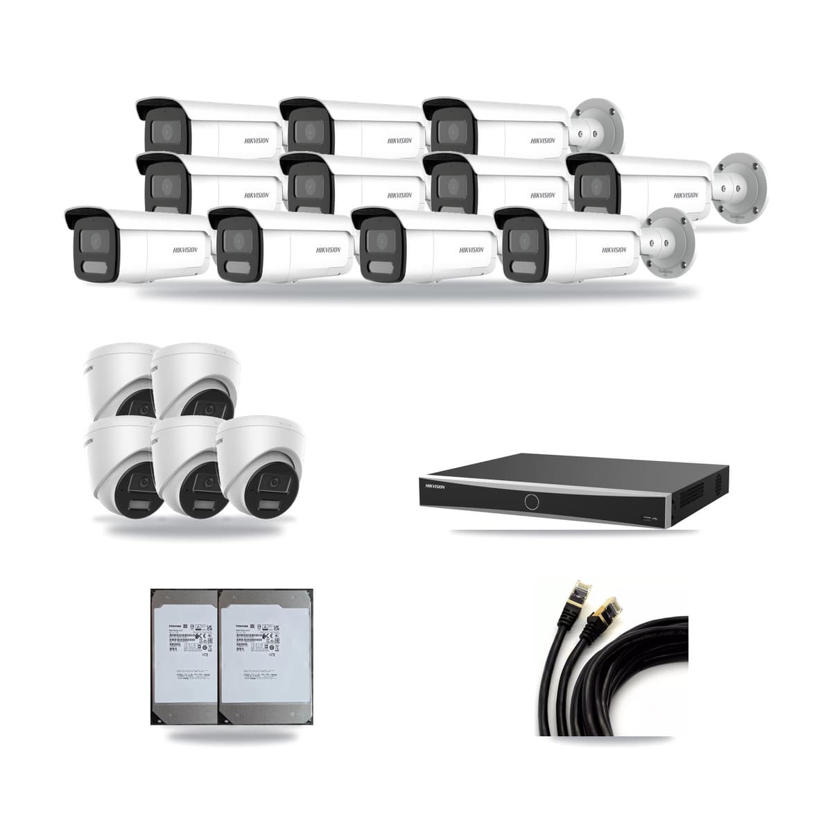 Hikvision 16-Channel 4MP CCTV Kit — 5 Turret + 11 Bullet Cameras + 2× 14TB Recording (DS-7616NXI Recorder) - Image 1