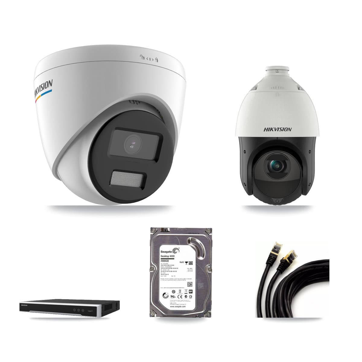 Hikvision 8-Channel 2MP – 4MP CCTV Kit — 1 2MP Turret + 1 4MP PTZ Cameras + 2TB Recording (DS-7608NI-M2 Recorder) - Image 1