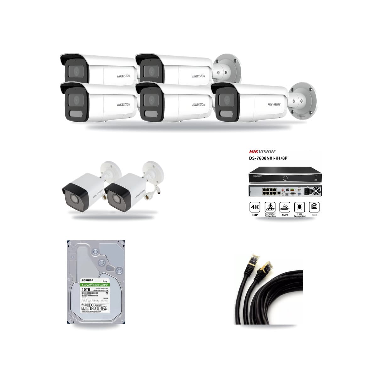 Hikvision 8-Channel 4MP – 5MP CCTV Kit — 2 5MP + 5 4MP Bullet Cameras + 10TB Recording - Image 1