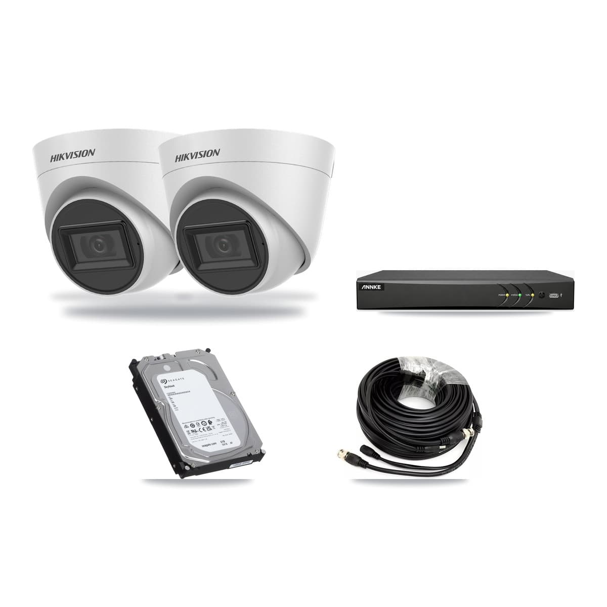 Hikvision & ANNKE 4-Channel 5MP CCTV Kit — 2 White Turret Cameras + 6TB Recording - Image 1
