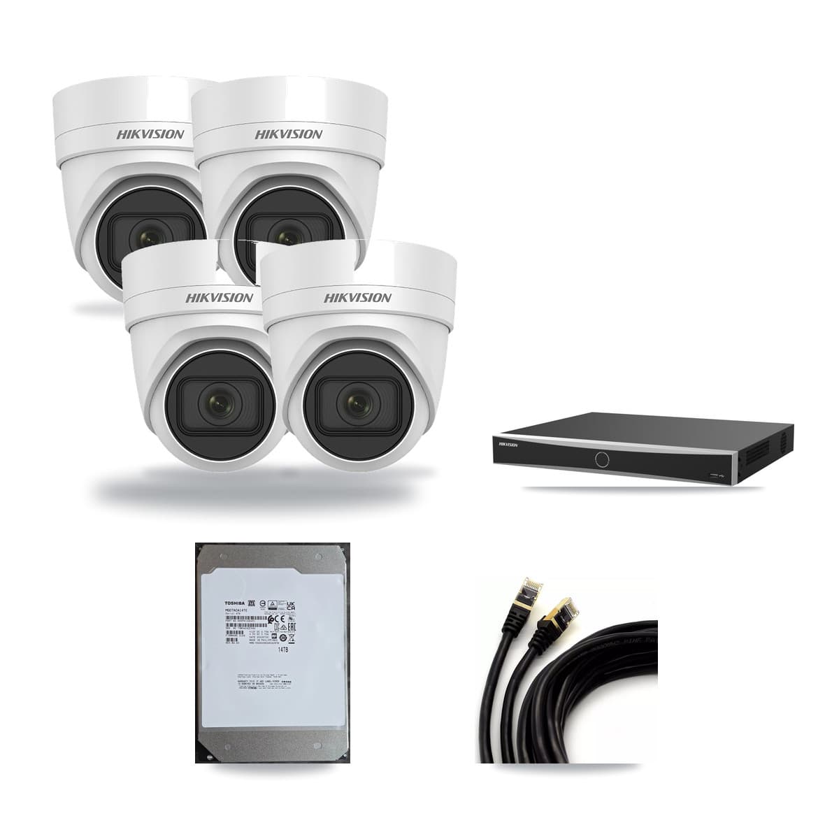Hikvision 16-Channel 4K CCTV Kit — 4 DS-2CD2H83G0 Turret Cameras + 14TB Recording - Image 1