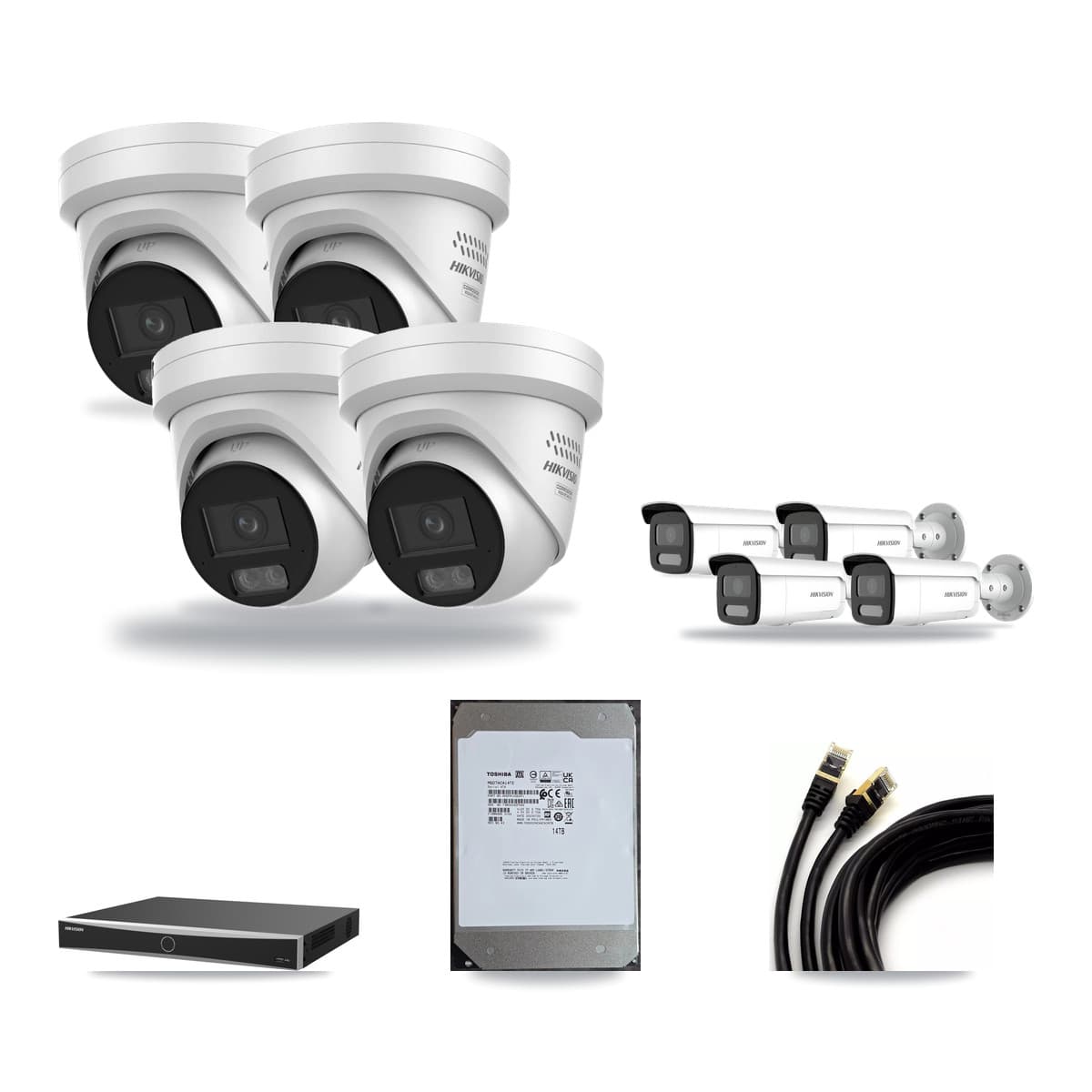 Hikvision 16-Channel 4MP CCTV Kit — 4 DS-2CD2347G3 Turret + 4 DS-2CD2T47G2H Bullet Cameras + 14TB Recording - Image 1