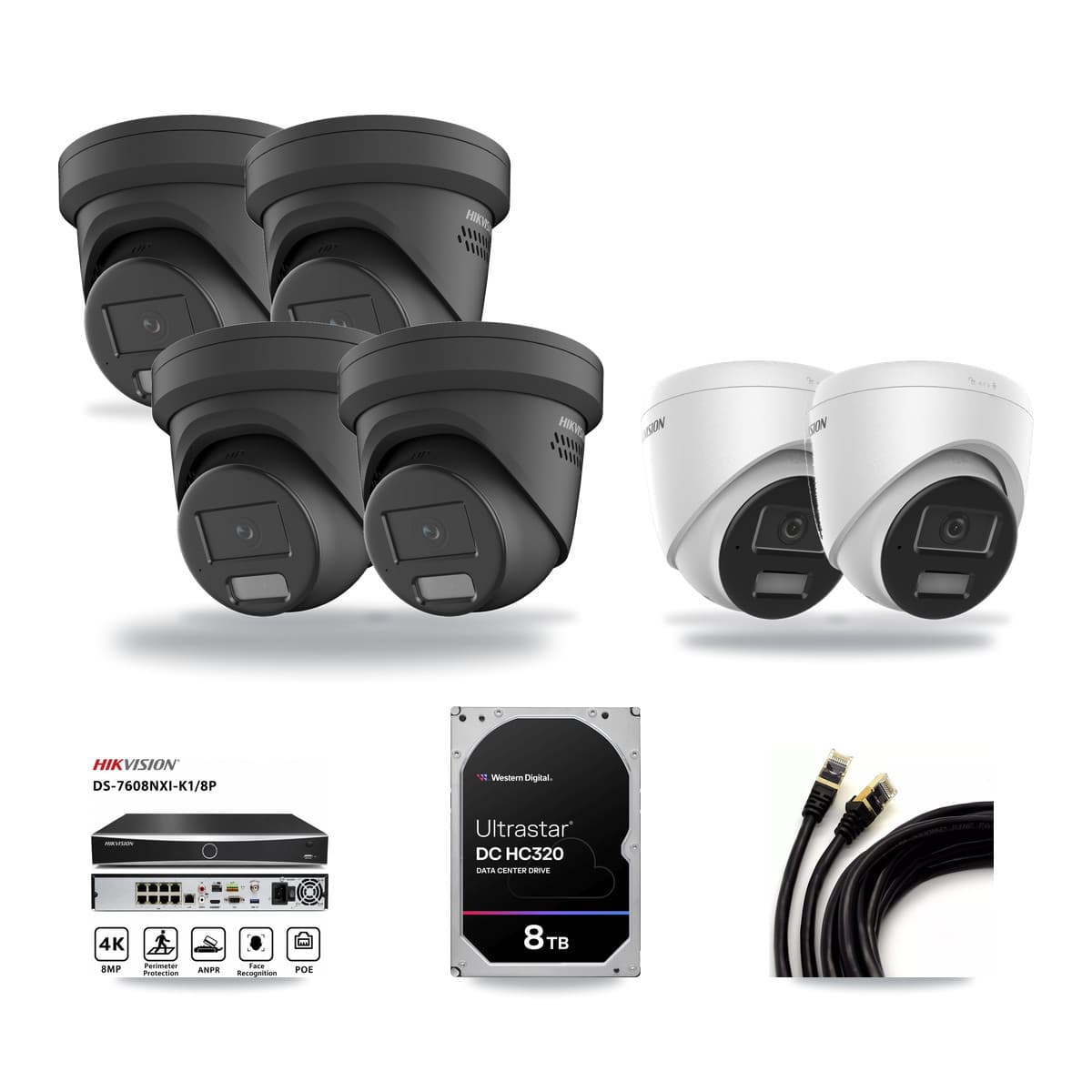 Hikvision 8-Channel 4MP CCTV Kit — 2 DS-2CD1343G2 + 4 DS-2CD2347G2 Turret Cameras + 8TB Recording - Image 1