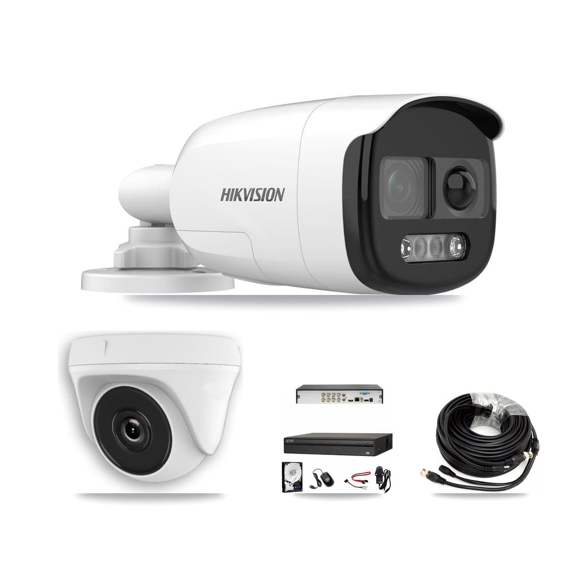 Hikvision & Dahua 8-Channel 2MP – 5MP CCTV Kit — 2 DS-2CE12KF3T 5MP Bullet + 1 White HDT-2MP-N20W 2MP Dome Cameras + 3TB Recording