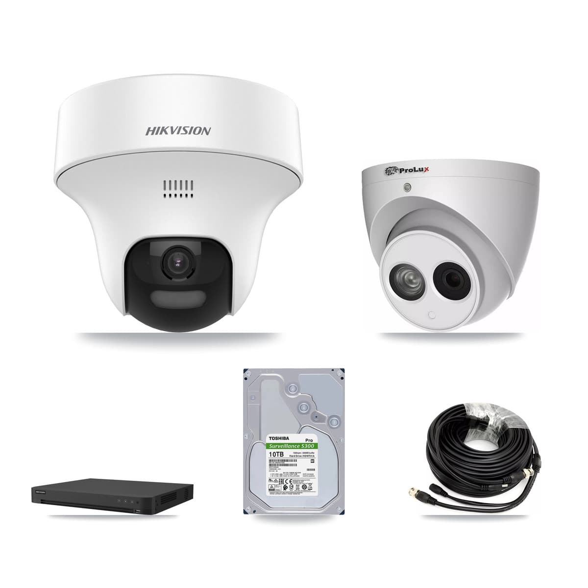Hikvision & Prolux 32-Channel 4MP – 5MP CCTV Kit — 7 DS-2CE70K0T 5MP + 1 PXC-612C4W-A 4MP Turret Cameras + 10TB Recording