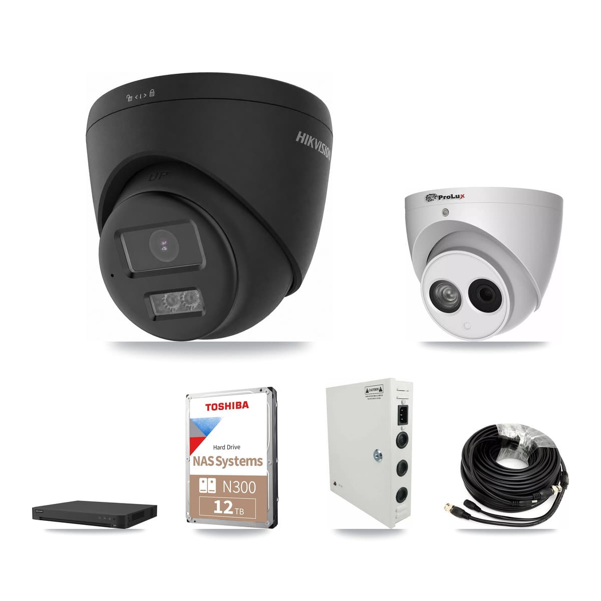 Hikvision & Prolux 16-Channel 4MP – 4K CCTV Kit — 10 Black 4K + 1 4MP Turret Cameras + 2× 12TB Recording
