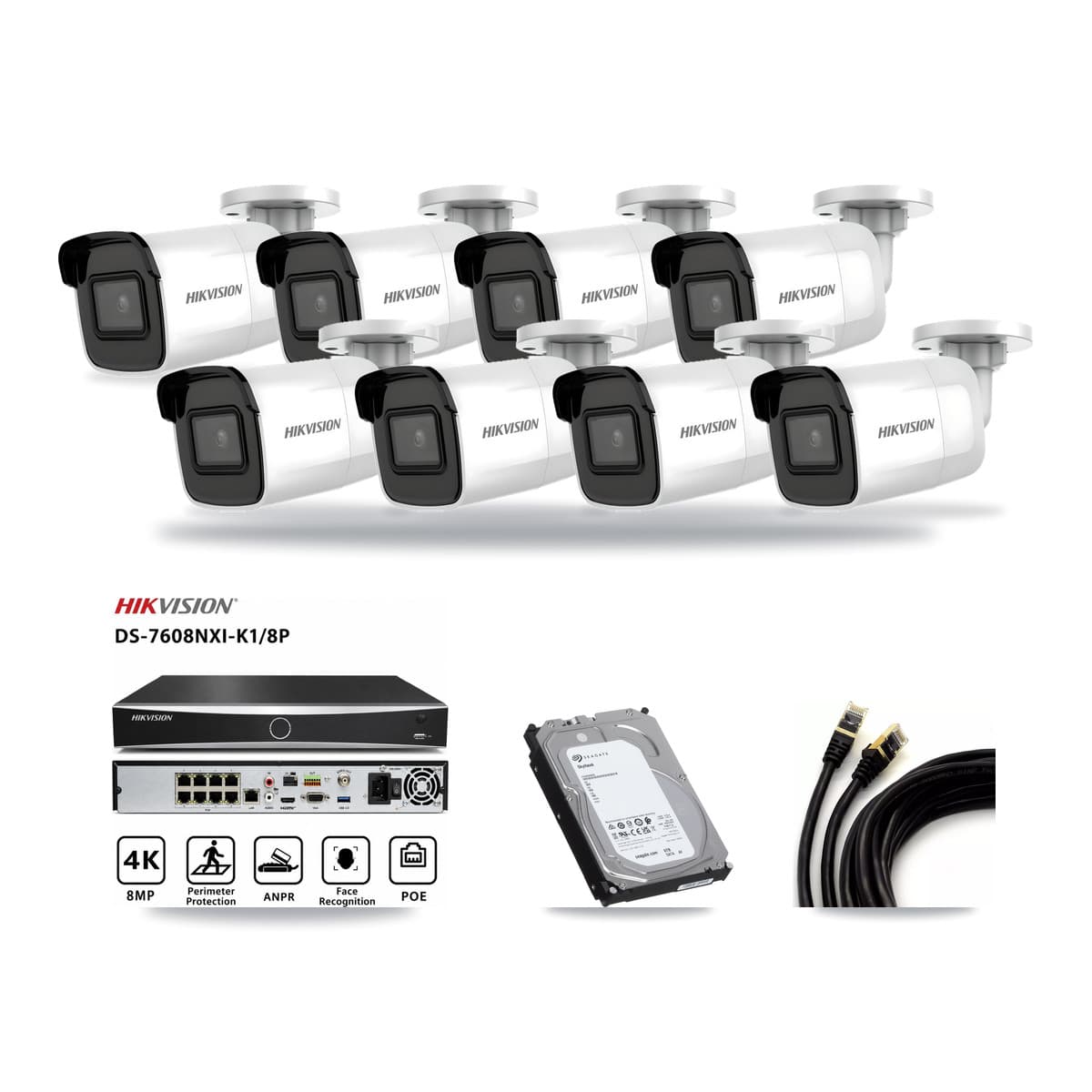 Hikvision 8-Channel 4K CCTV Kit — 8 Bullet Cameras + 6TB Recording (DS-7608NXI Recorder) - Image 1