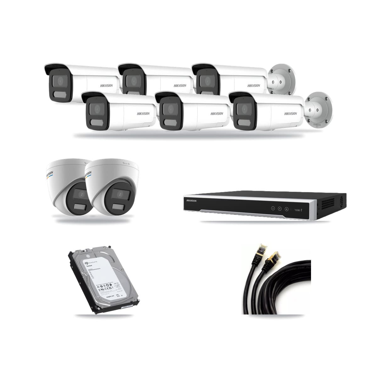Hikvision 8-Channel 2MP – 4MP CCTV Kit — 2 2MP Turret + 6 4MP Bullet Cameras + 6TB Recording (DS-7608NI-M2 Recorder) - Image 1