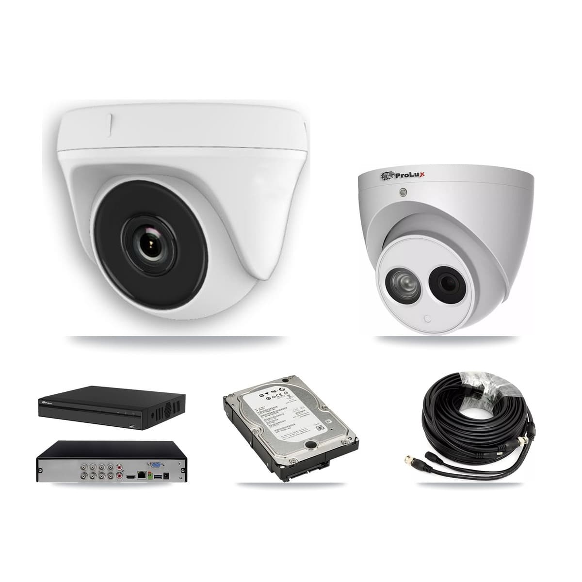 Prolux 8-Channel 2MP – 4MP CCTV Kit — 5 White 2MP Dome + 1 4MP Turret Cameras + 5TB Recording (PXD-5108HS Recorder)