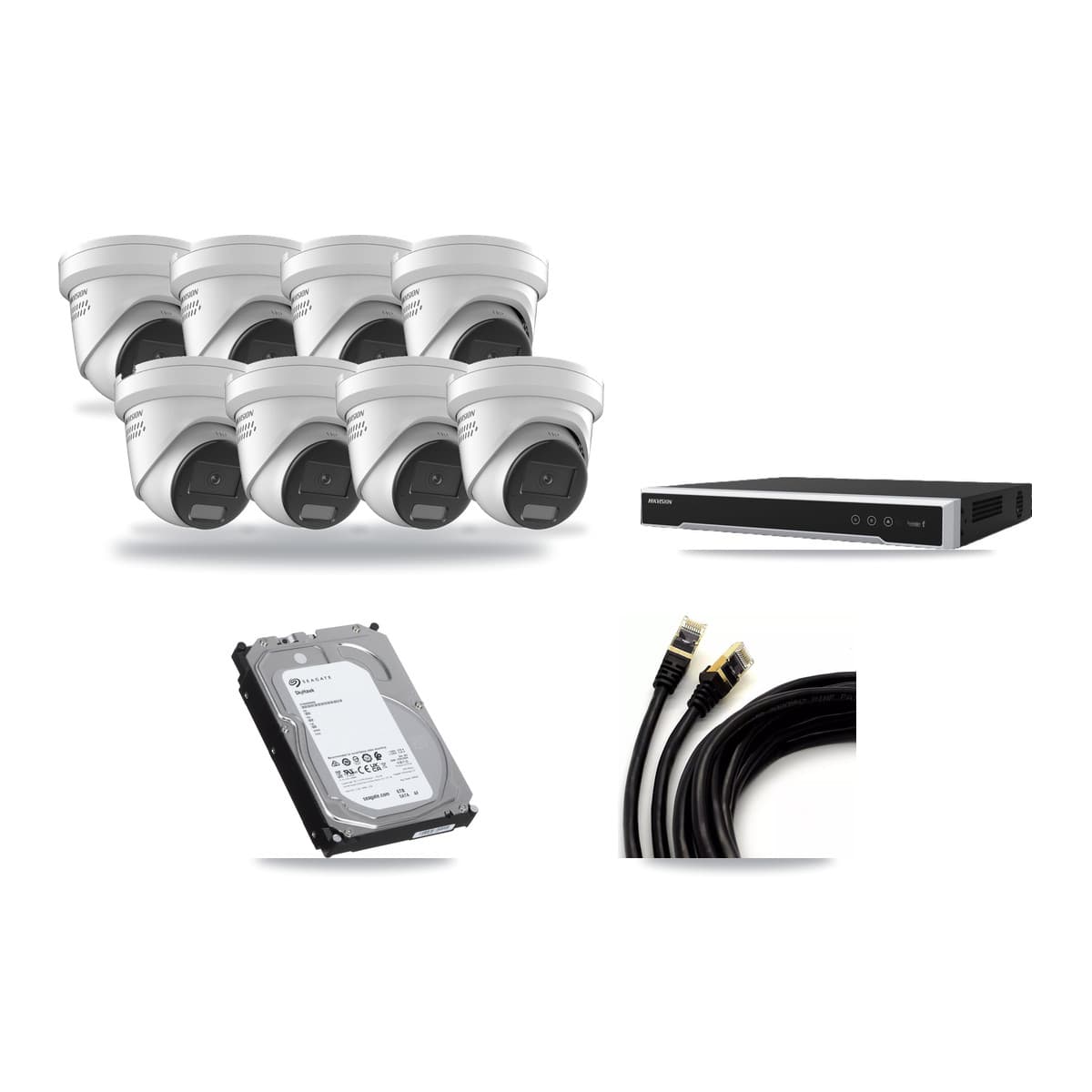 Hikvision 8-Channel 4K CCTV Kit — 8 DS-2CD2387G2H Turret Cameras + 6TB Recording (DS-7608NI-M2 Recorder) - Image 1