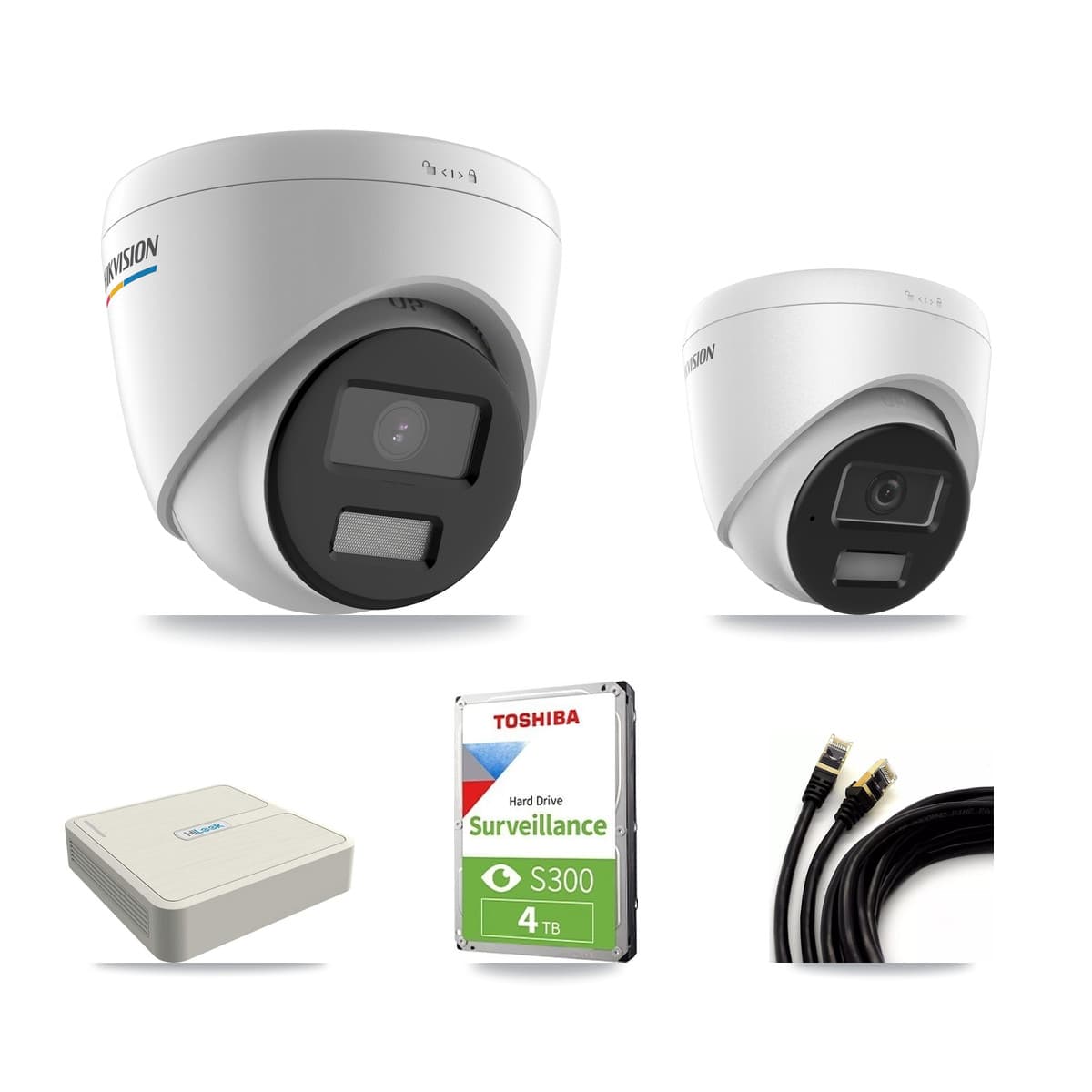 Hikvision & HiLook 8-Channel 2MP – 4MP CCTV Kit — 2 2MP + 2 4MP Turret Cameras + 4TB Recording (NVR-108H-D Recorder)