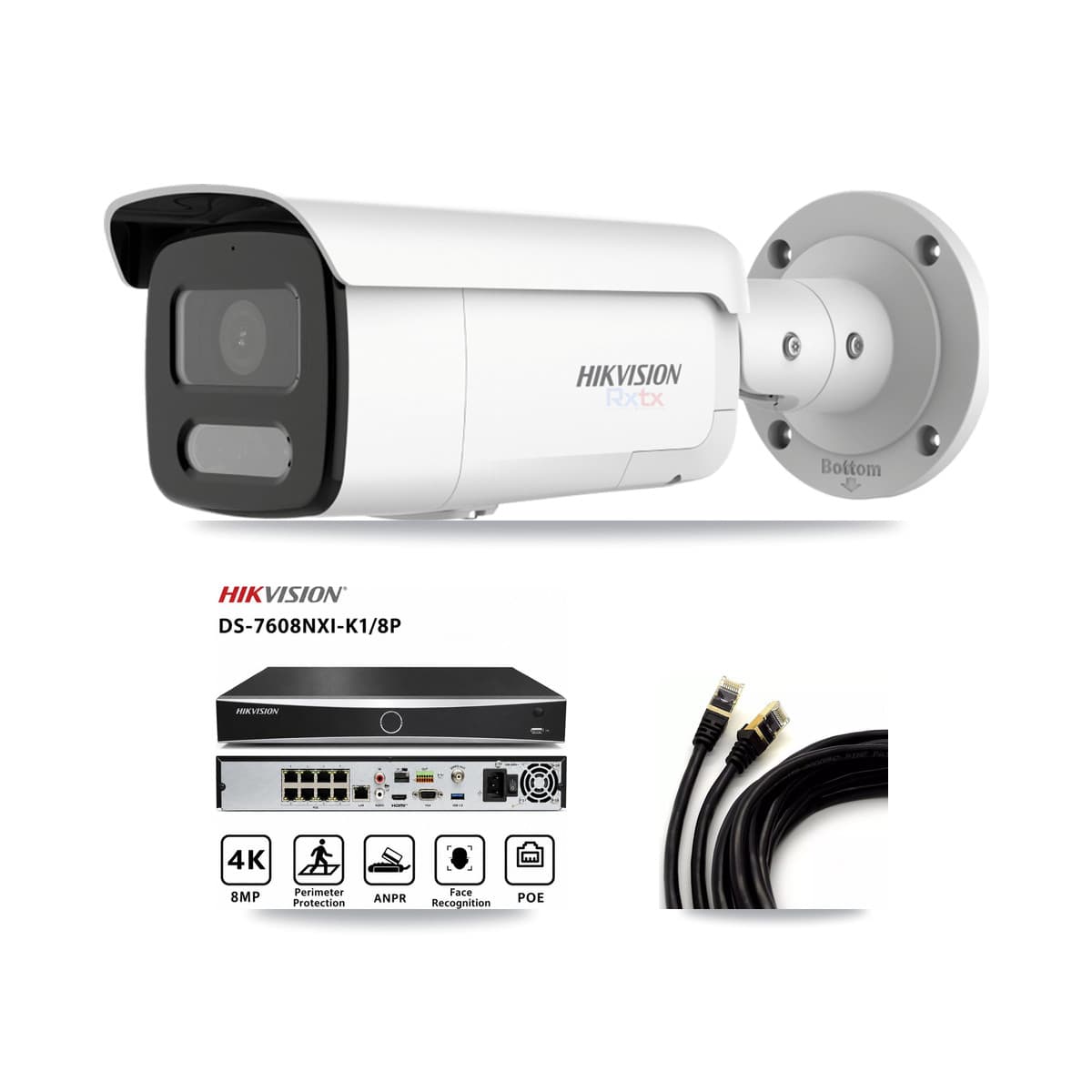 Hikvision 8-Channel 4K CCTV Kit — 1 White Bullet Camera + 3TB Recording (DS-7608NXI Recorder)