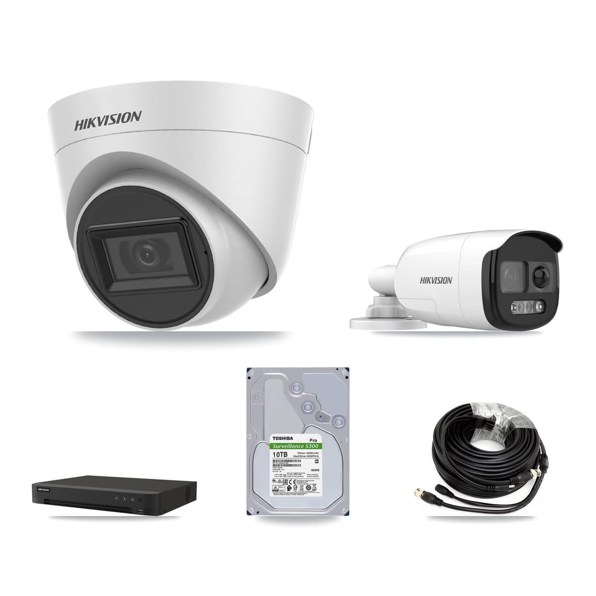 Hikvision 16-Channel 5MP CCTV Kit — 1 Bullet + 7 White Turret Cameras + 10TB Recording
