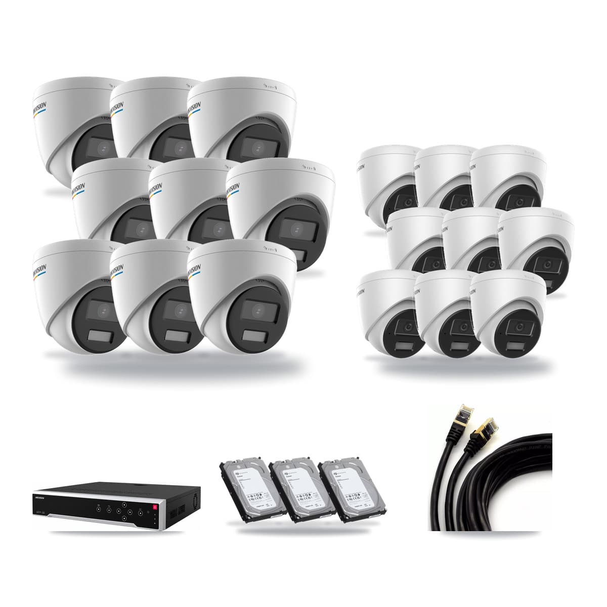 Hikvision 32-Channel 2MP – 4MP CCTV Kit — 9 2MP + 9 4MP Turret Cameras + 3× 6TB Recording - Image 1