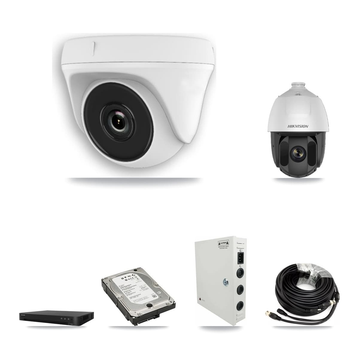 Hikvision 16-Channel 2MP CCTV Kit — 1 PTZ + 7 White Dome Cameras + 5TB Recording (DS-7216HGHI Recorder)