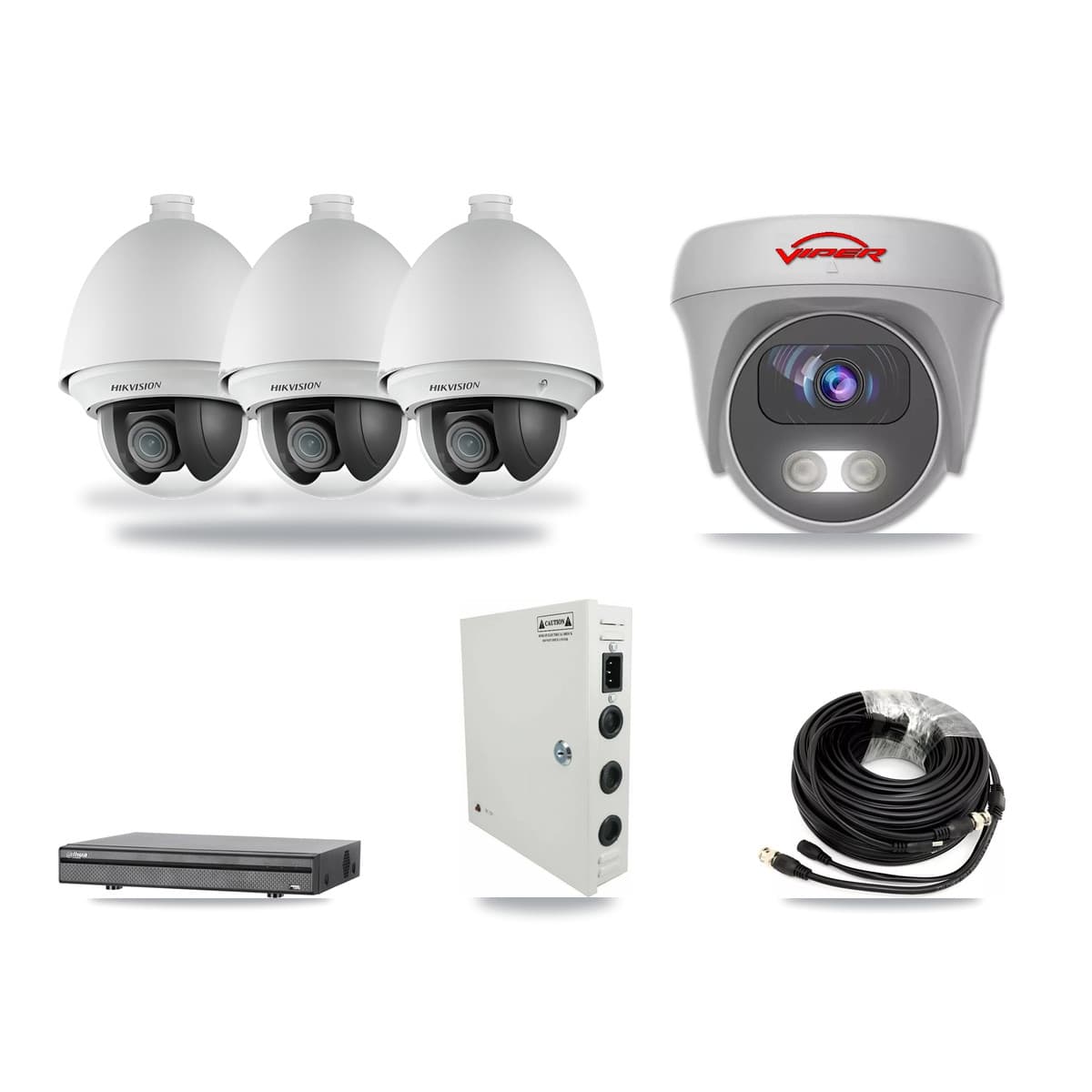 8-Channel 2MP – 5MP CCTV Kit — 3 2MP PTZ + 1 White 5MP Cameras + 3TB Recording (DH-XVR5108H Recorder) - Image 1