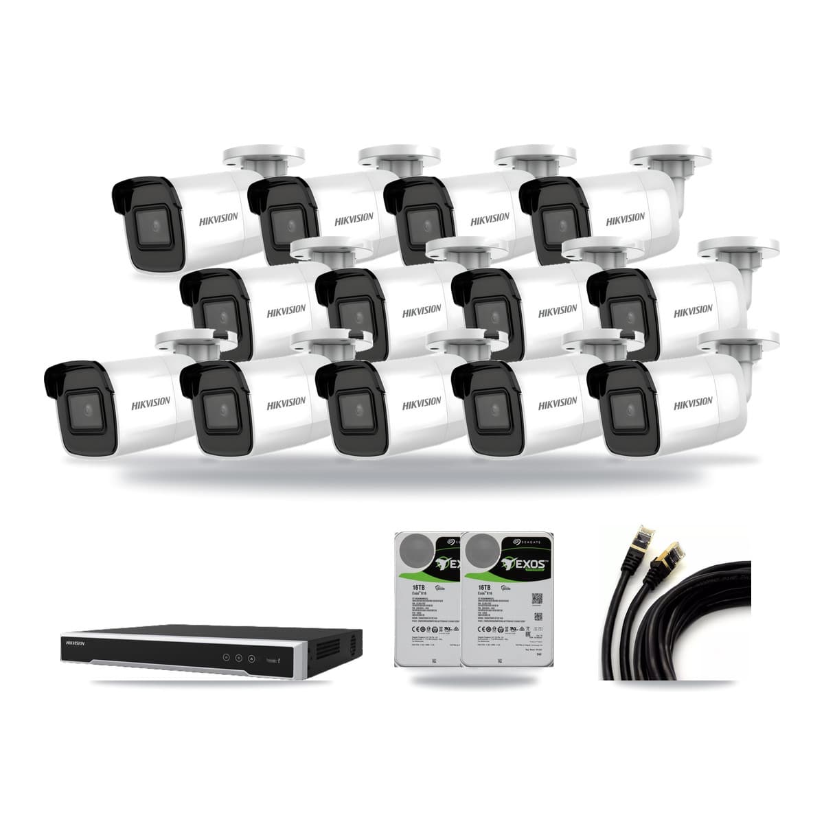Hikvision 16-Channel 4K CCTV Kit — 13 Bullet Cameras + 2× 16TB Recording (DS-7616NI-M2 Recorder) - Image 1