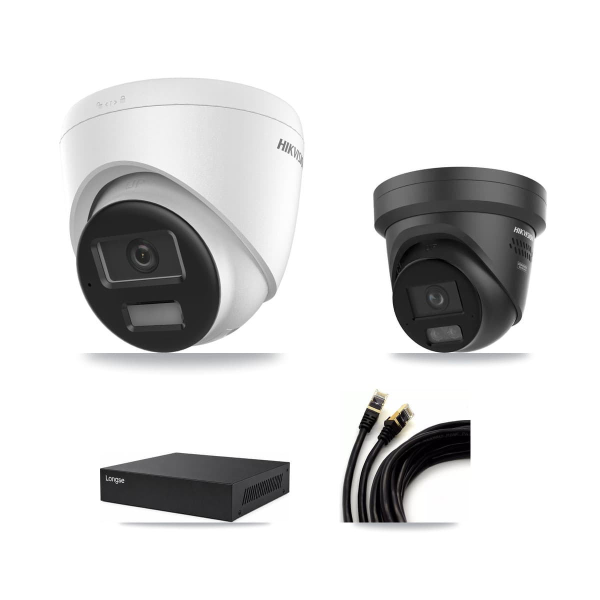 Hikvision & Longse 8-Channel 4K CCTV Kit — 2 DS-2CD1383G2 + 2 DS-2CD2387G3 Turret Cameras + 8TB Recording